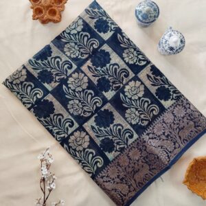 Maheshwari Indigo Silk Saree