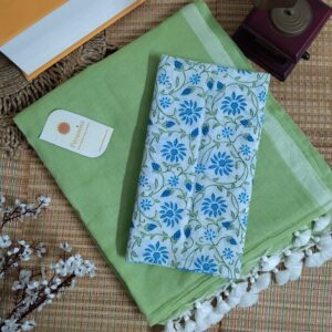 Mulmul Handloom Cotton Saree with Contrast Blouse