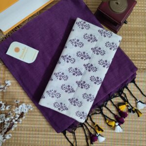 Mulmul Handloom Cotton Saree with Contrast Blouse