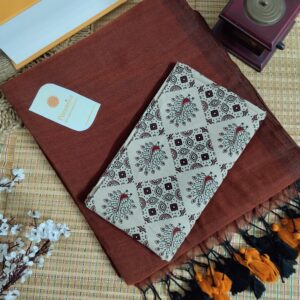 Mulmul Handloom Cotton Saree with Contrast Blouse