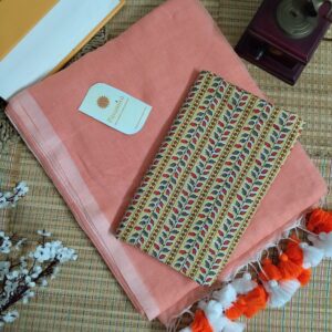 Mulmul Handloom Cotton Saree with Contrast Blouse